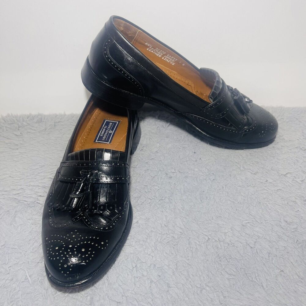 Bostonian Classics 20370 First Flex Black Leather Tassel Wing Tip Loafer 9.5M